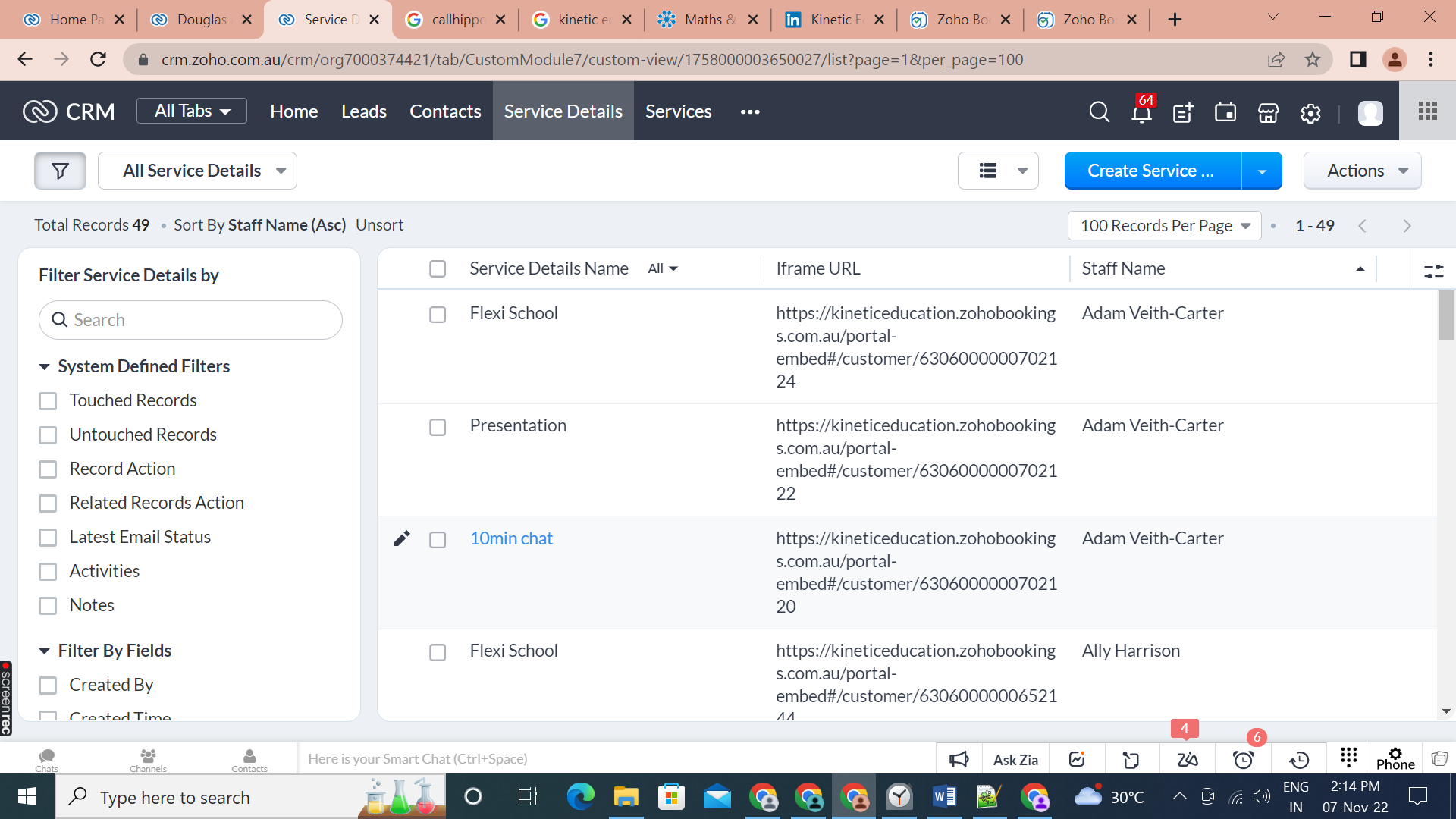 Custom Module for service details in Zoho CRM