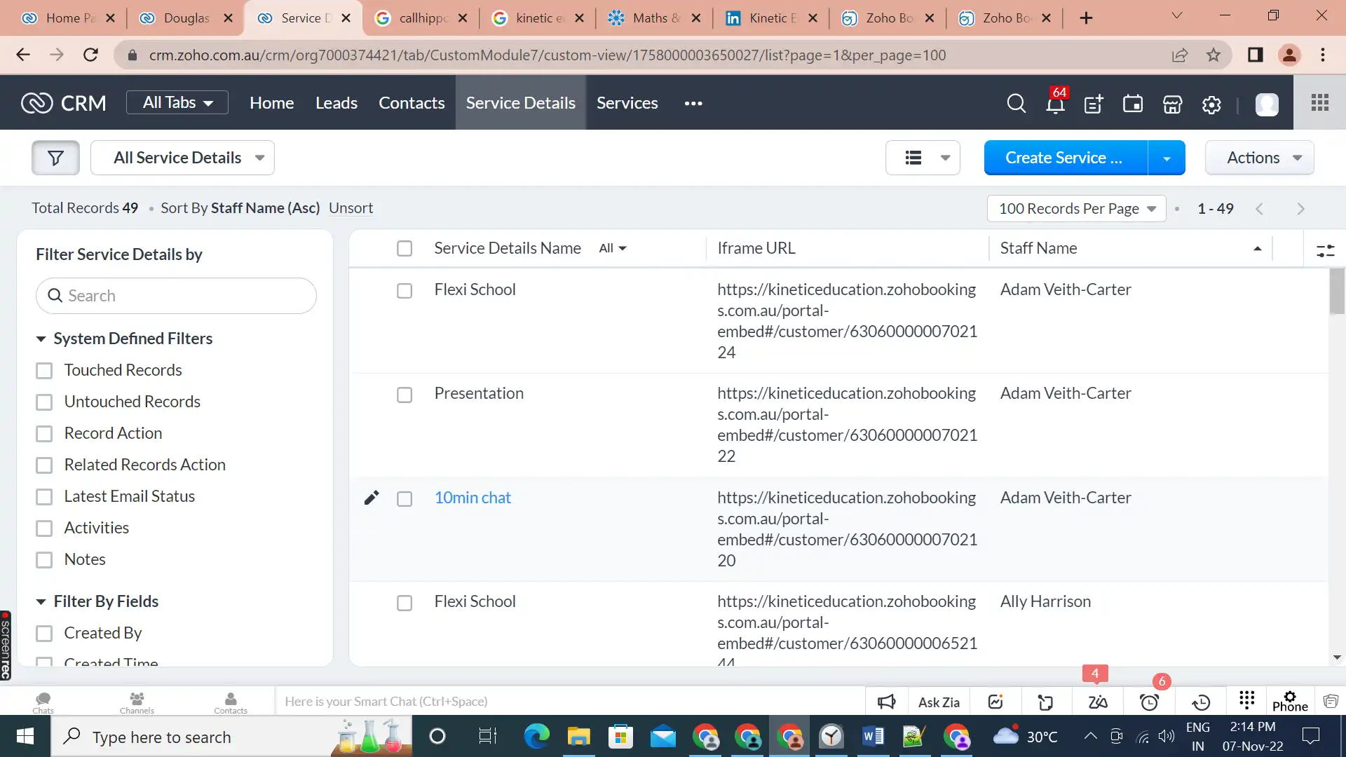 Custom Module for service details in Zoho CRM