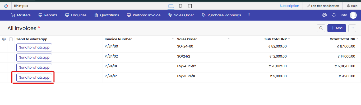 send whatsapp message from Zoho creator export management app