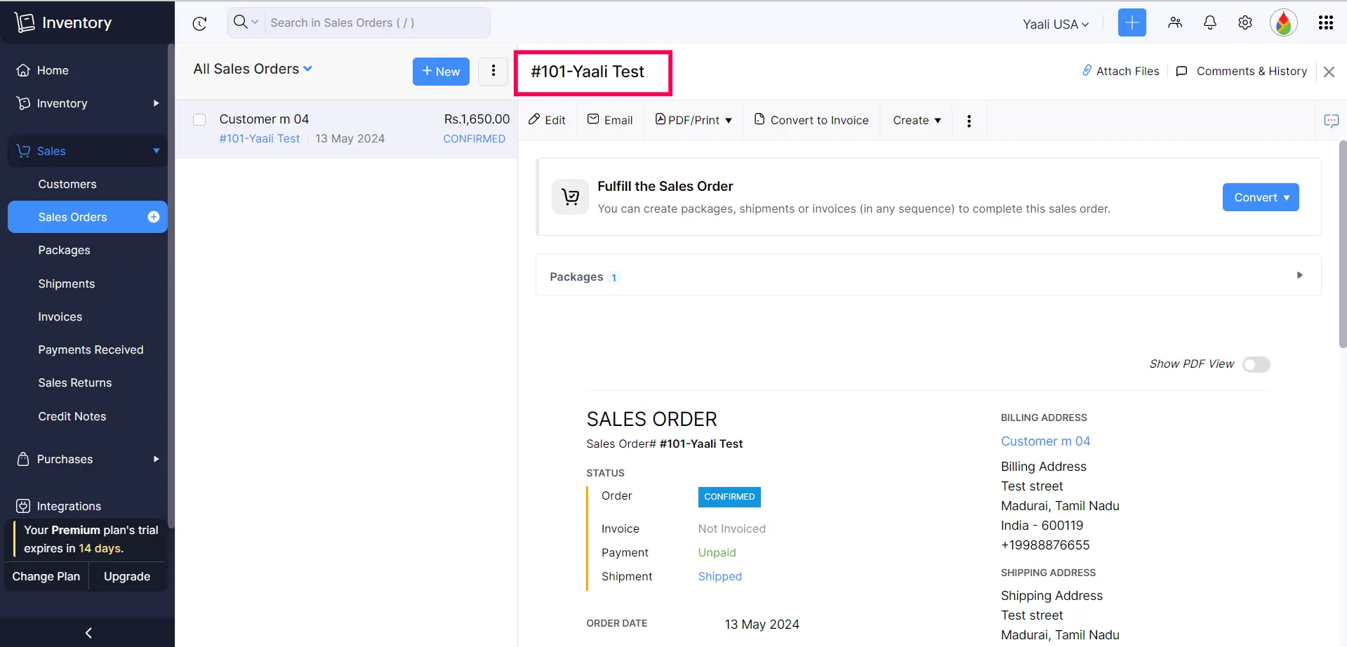 BigCommerce Order to Zoho Inventory Order