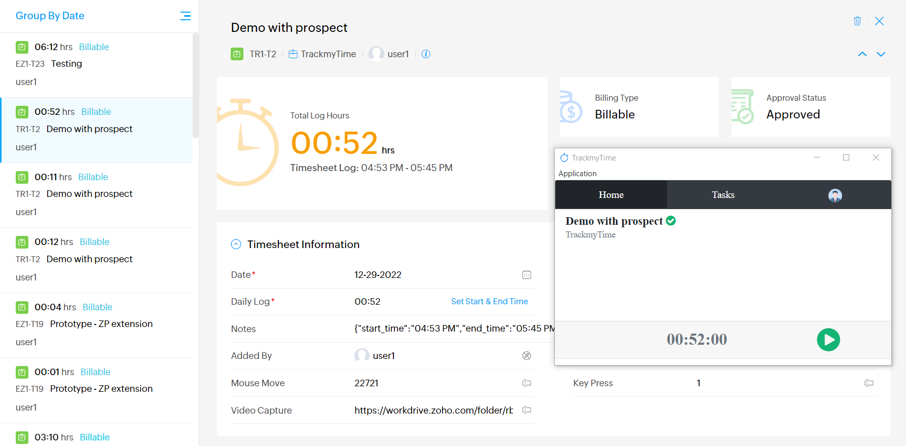 Automatically Track Time spend on tasks in zoho projects