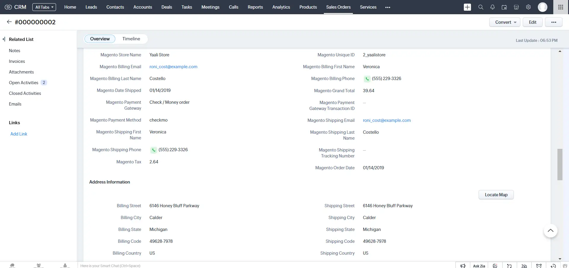 Magento order sync with Zoho CRM Salesorder
