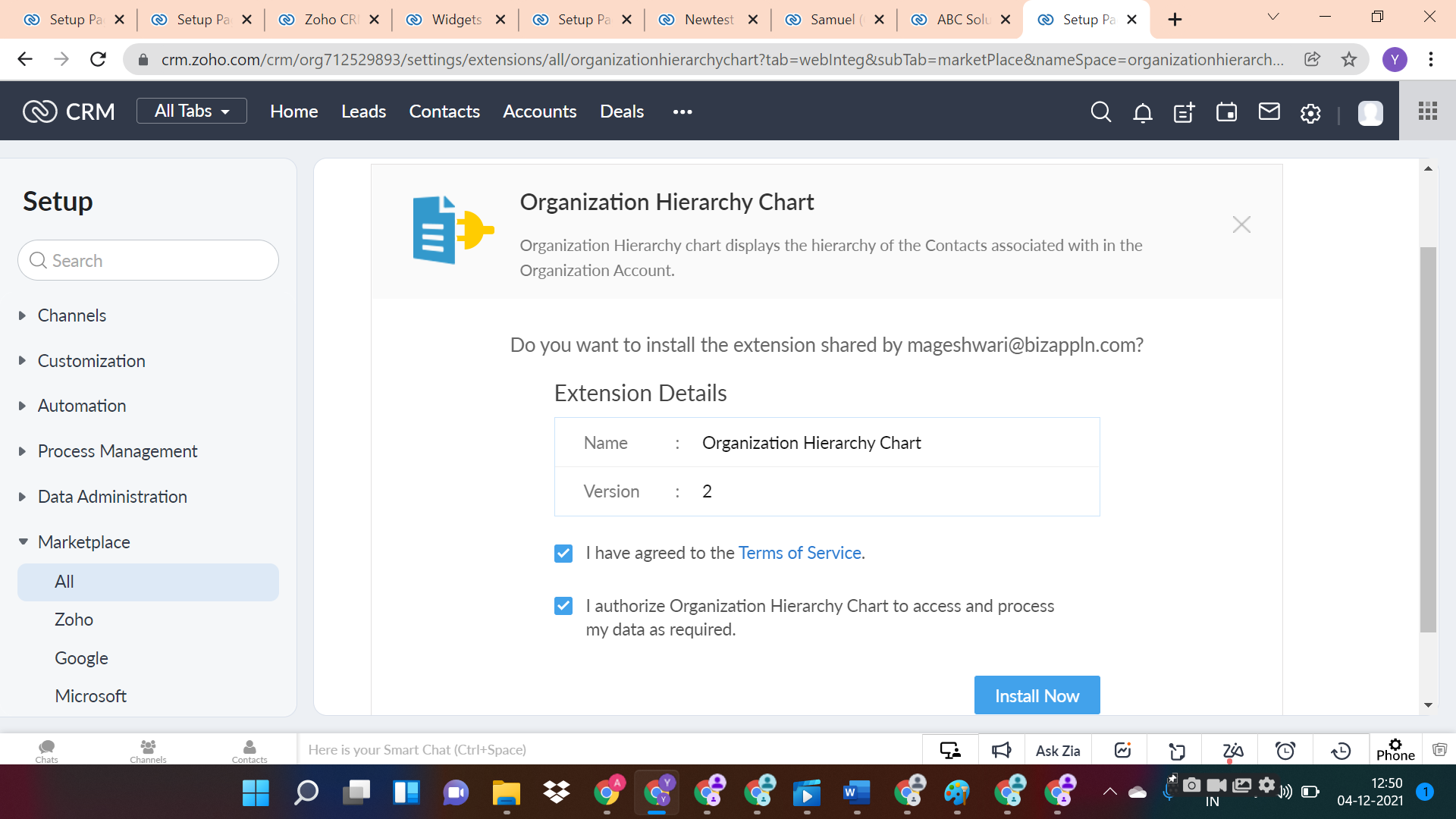 Org Chart Installation in Zoho CRM