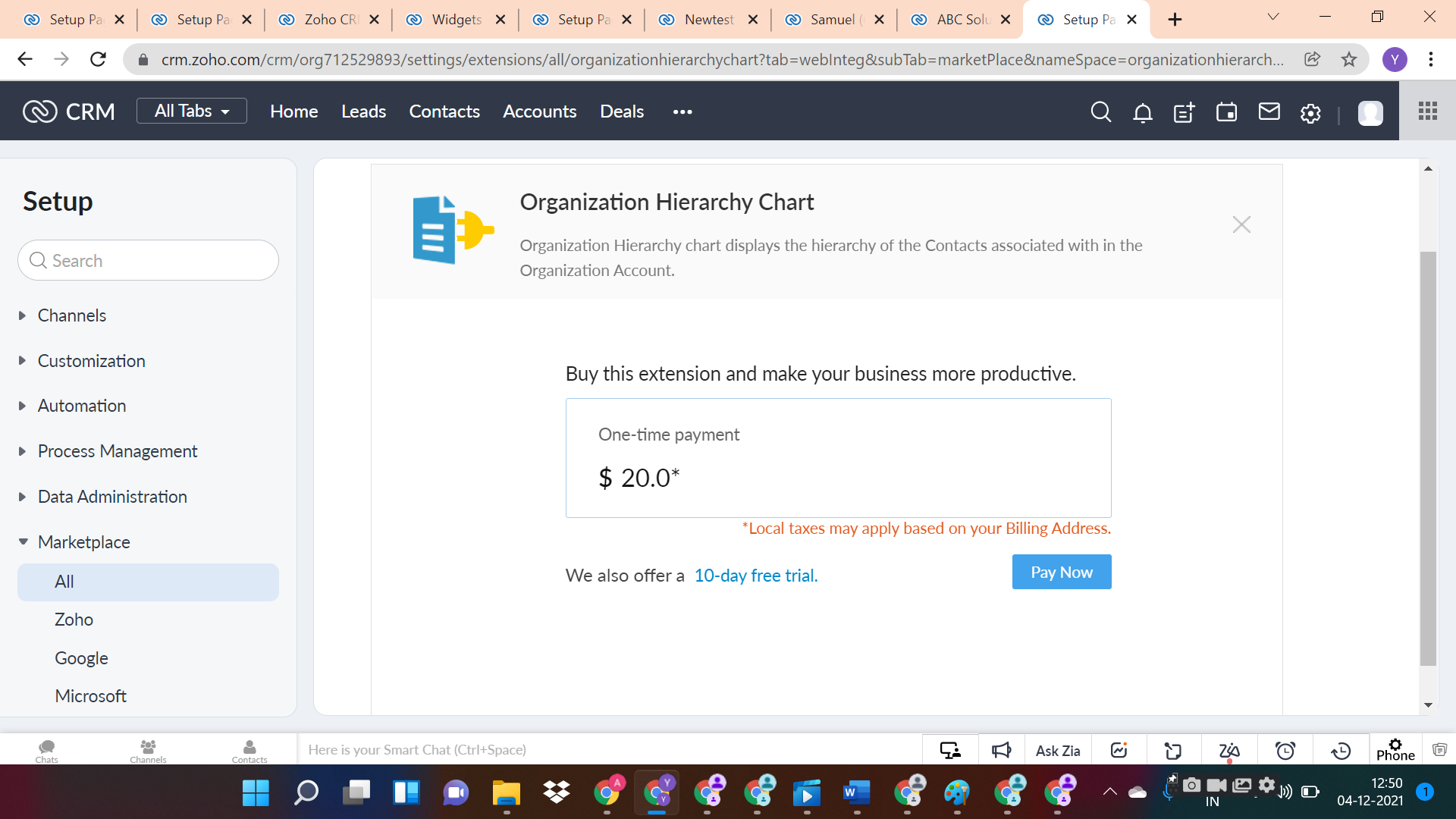 Org Chart Installation step