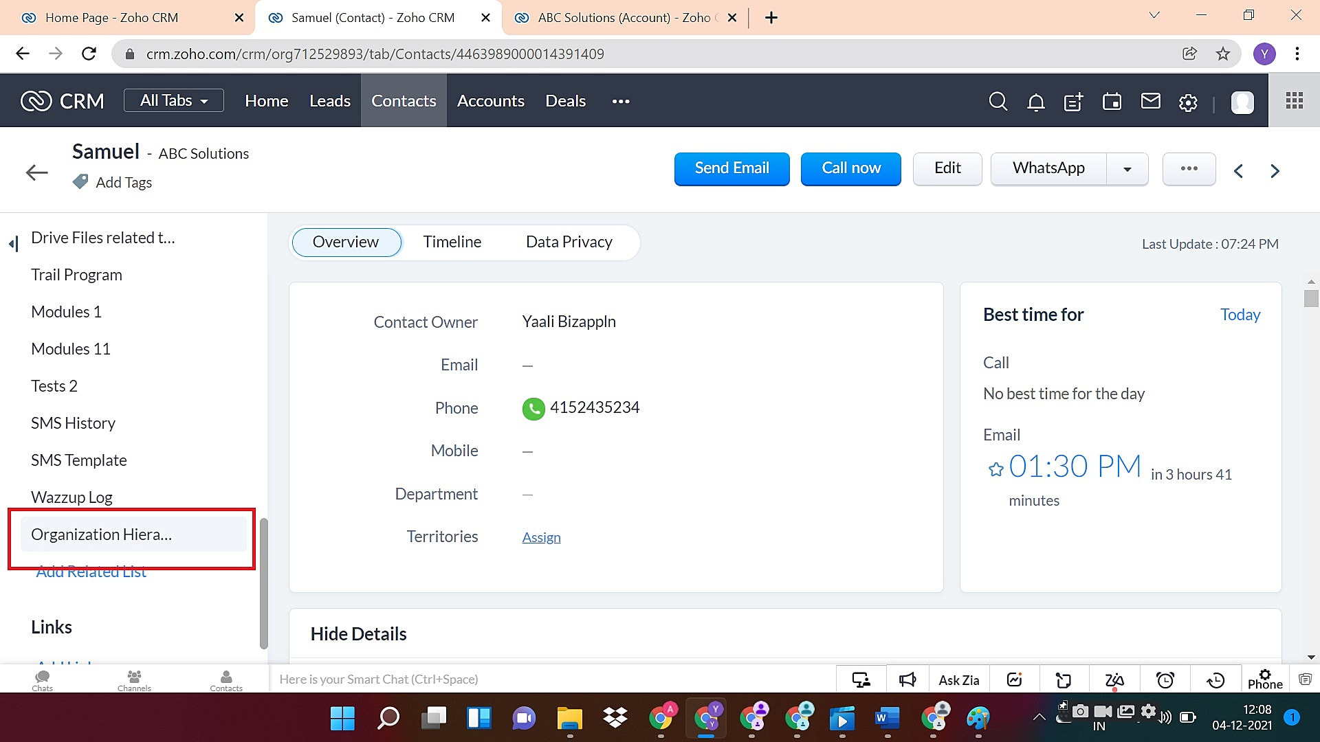 Org Chart Hierarchy view in Zoho CRM