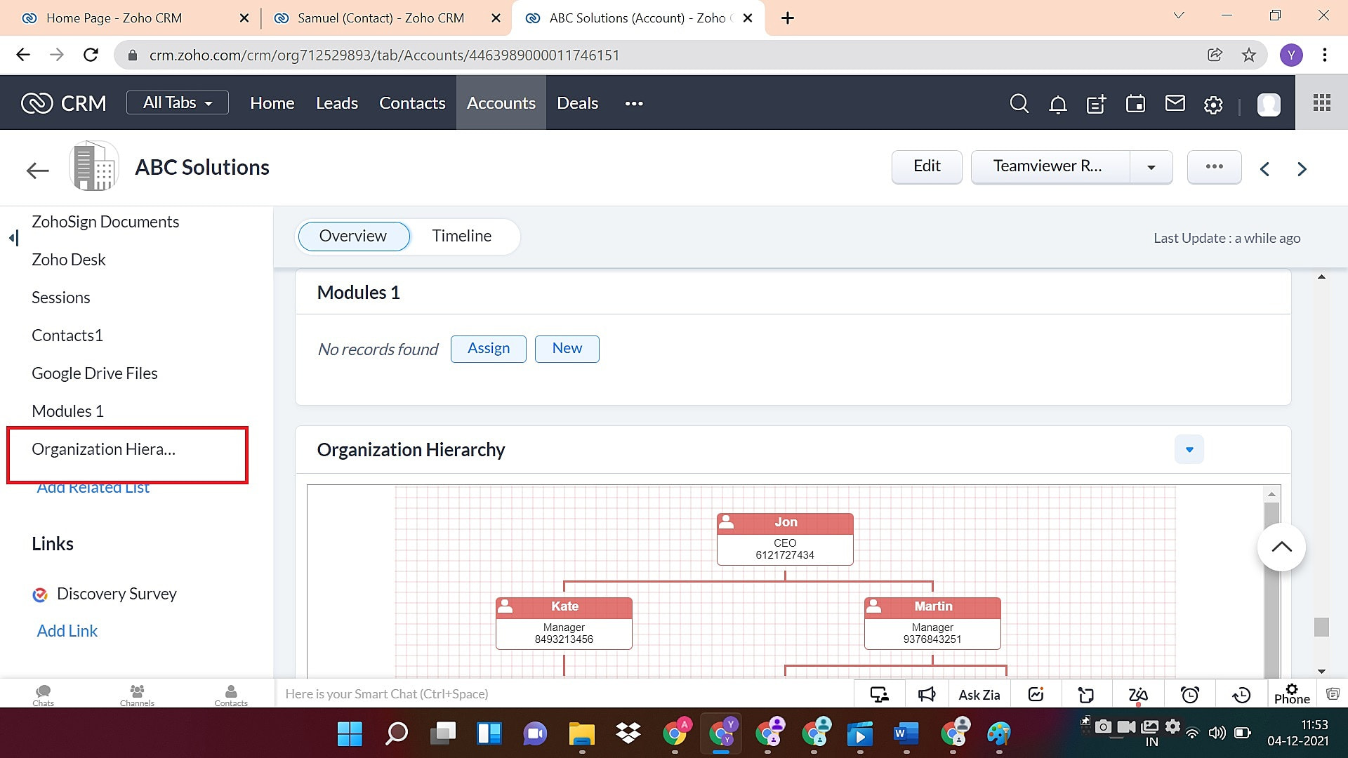 Org Chart for Zoho CRM