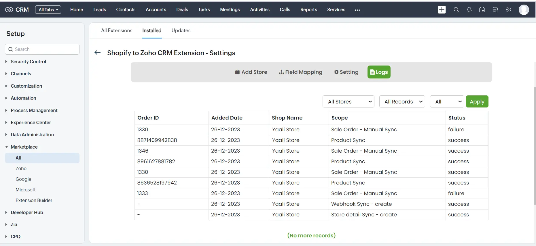 Logs in Shopify extension